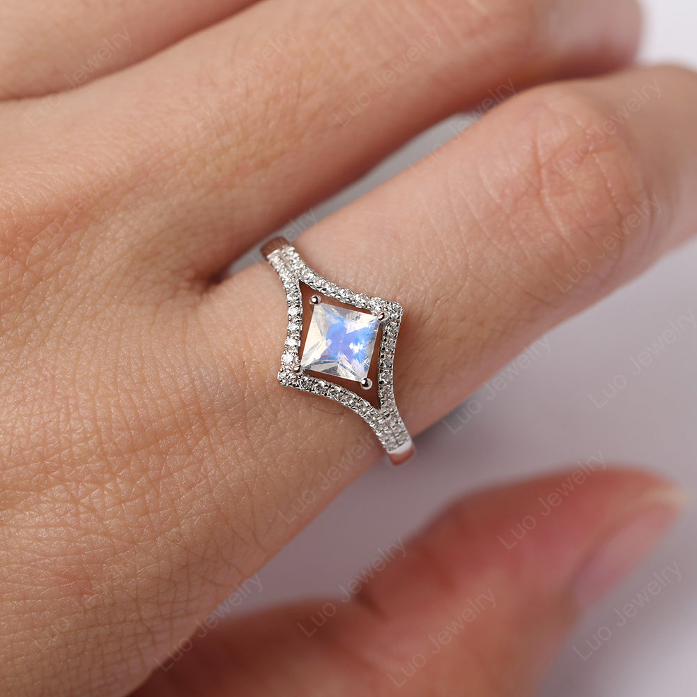 Princess Cut Moonstone Kite Set Engagement Ring - LUO Jewelry