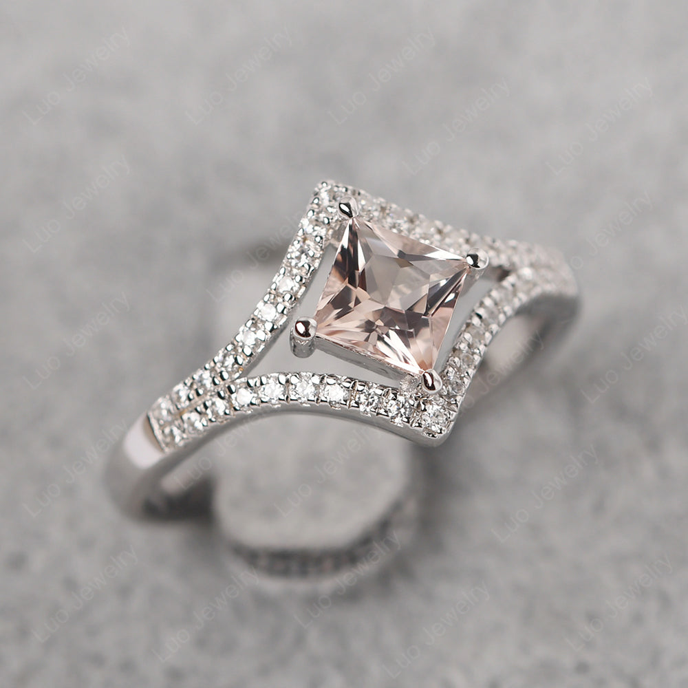 Princess Cut Morganite Kite Set Engagement Ring - LUO Jewelry