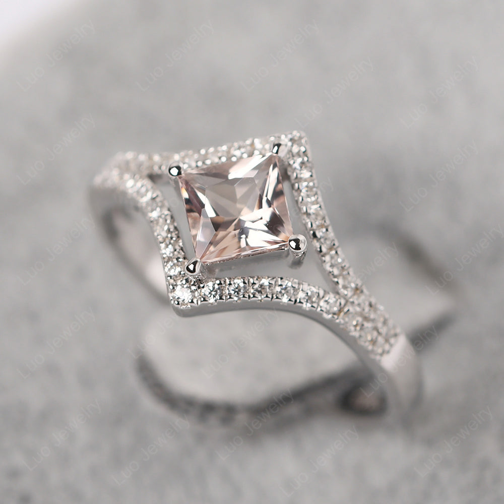 Princess Cut Morganite Kite Set Engagement Ring - LUO Jewelry