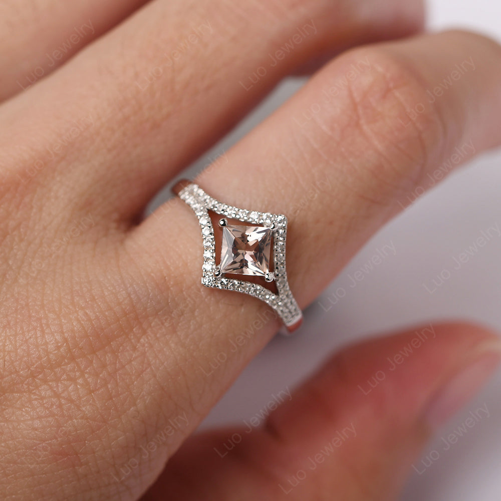 Princess Cut Morganite Kite Set Engagement Ring - LUO Jewelry