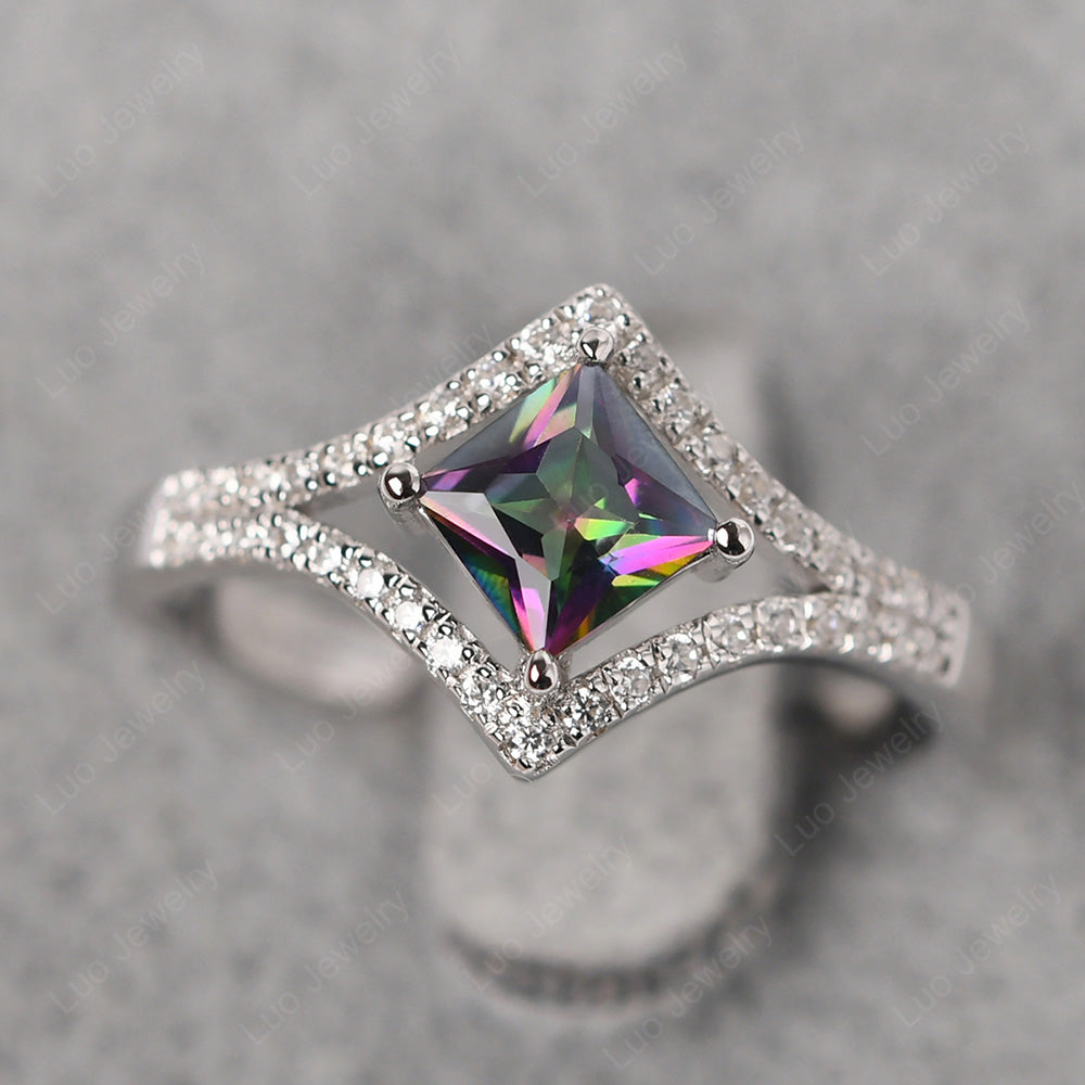 Princess Cut Mystic Topaz Kite Set Engagement Ring - LUO Jewelry