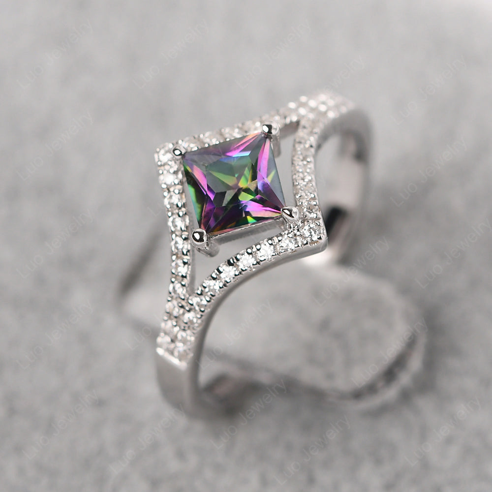 Princess Cut Mystic Topaz Kite Set Engagement Ring - LUO Jewelry