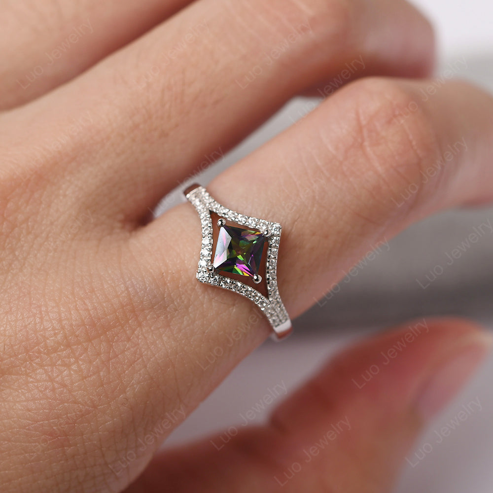 Princess Cut Mystic Topaz Kite Set Engagement Ring - LUO Jewelry