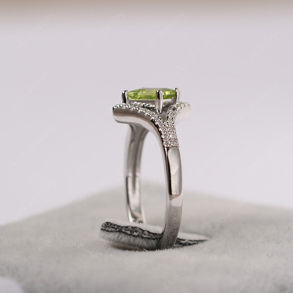 Square Cut Peridot Kite Set Engagement Ring - LUO Jewelry