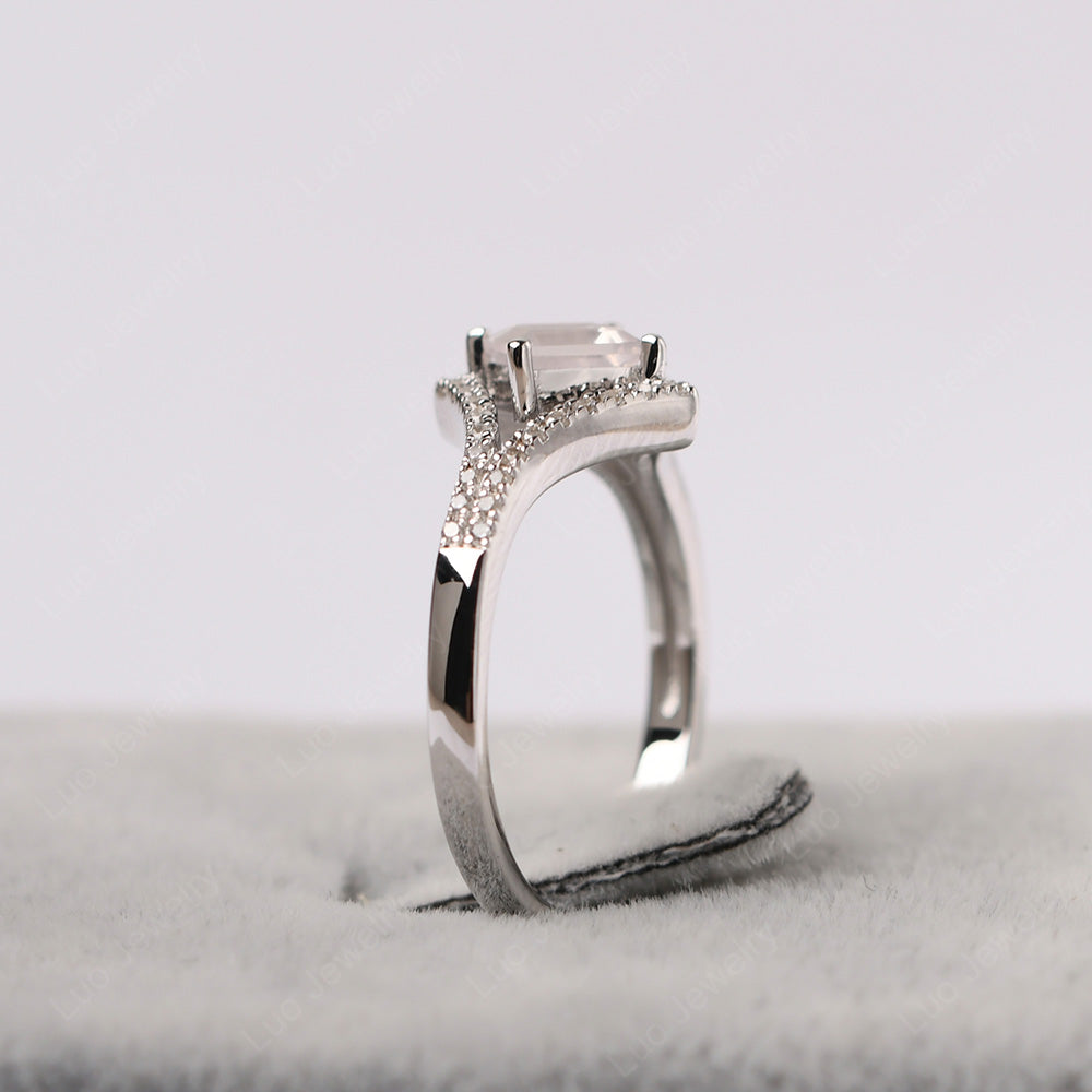 Square Cut Rose Quartz Kite Set Engagement Ring - LUO Jewelry