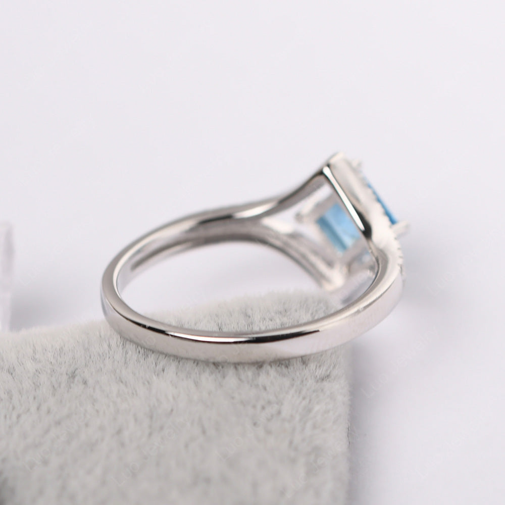 Princess Cut Swiss Blue Topaz Kite Set Engagement Ring - LUO Jewelry