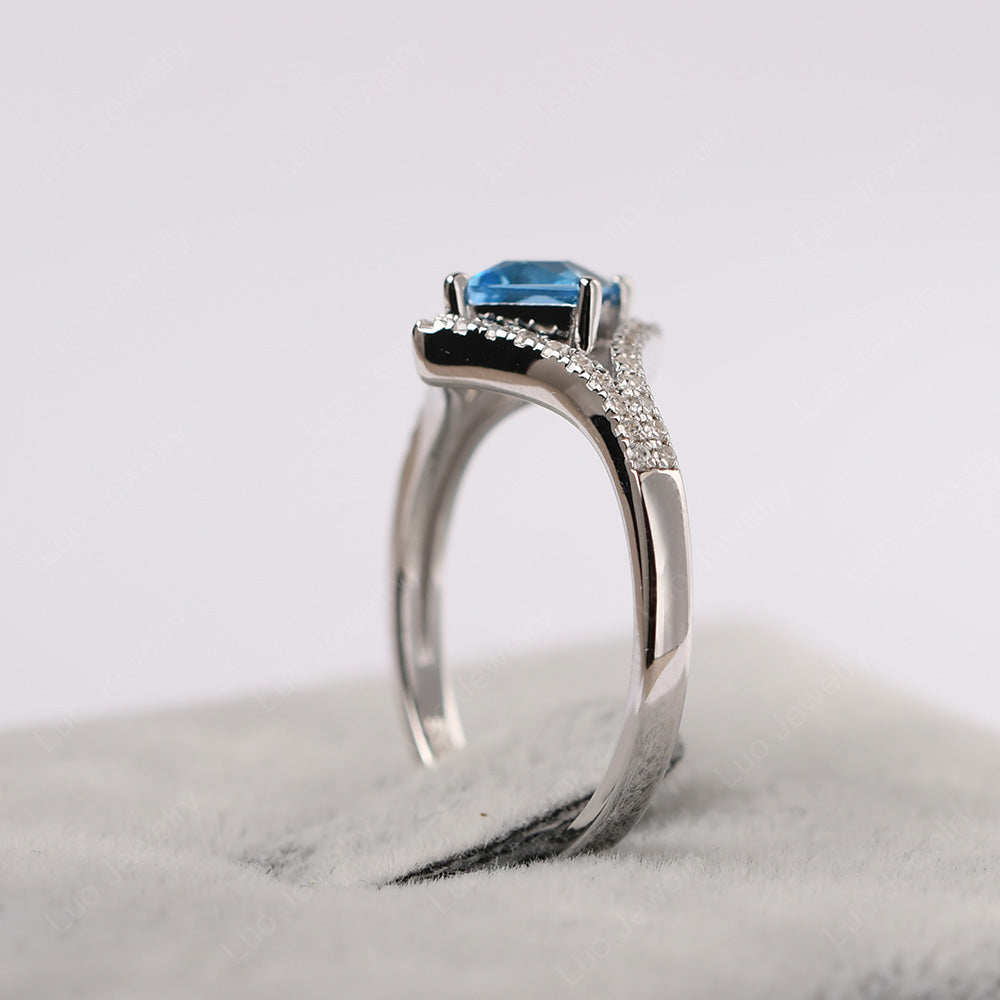 Princess Cut Swiss Blue Topaz Kite Set Engagement Ring - LUO Jewelry