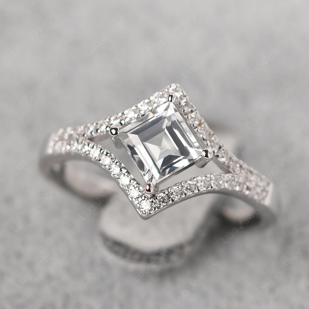 Square Cut White Topaz Kite Set Engagement Ring - LUO Jewelry