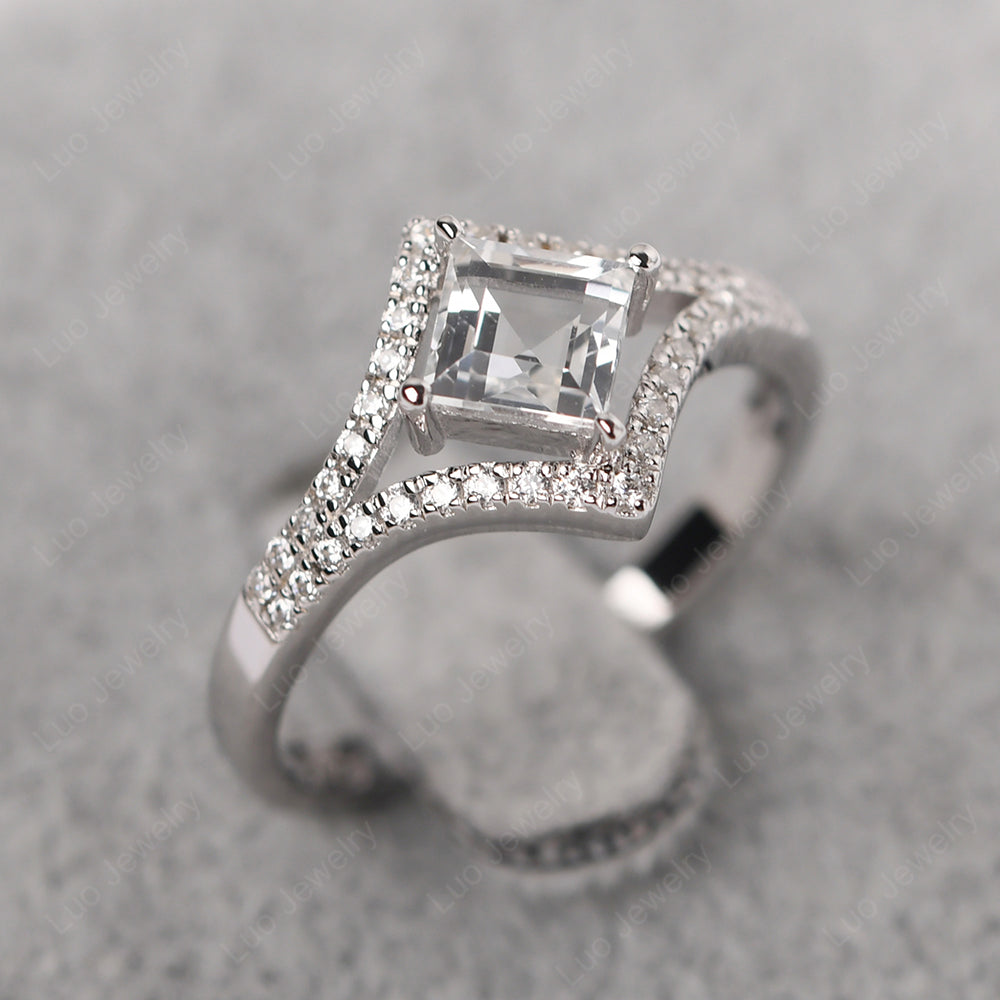 Square Cut White Topaz Kite Set Engagement Ring - LUO Jewelry