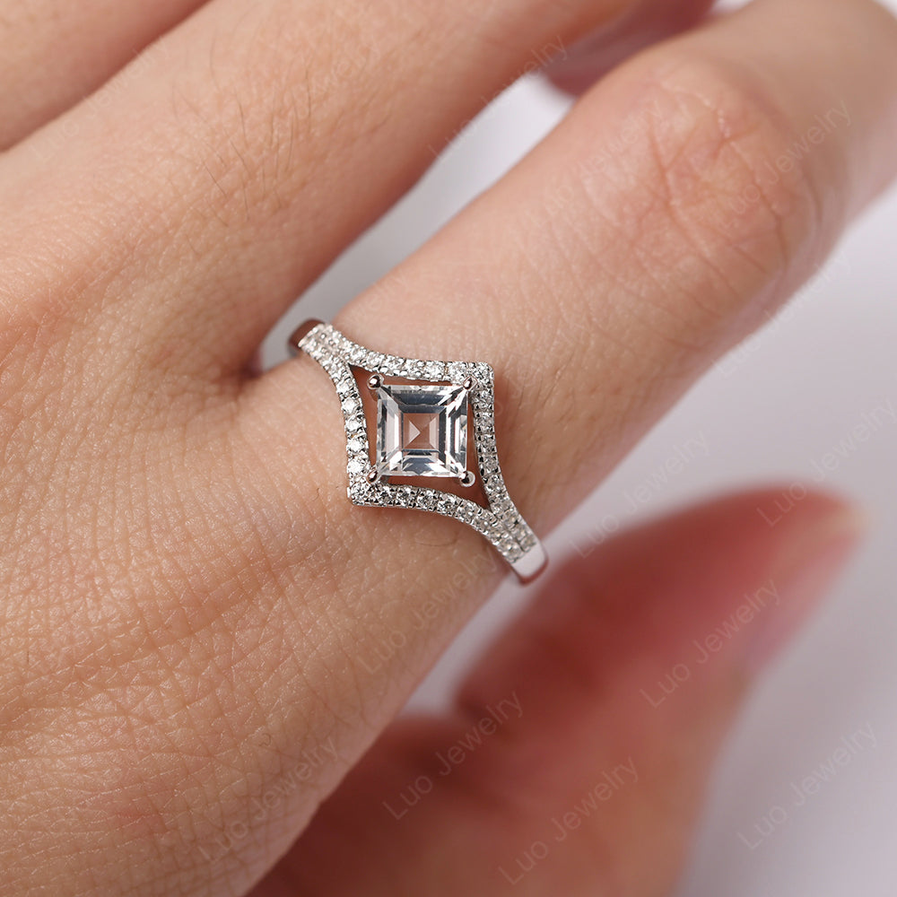 Square Cut White Topaz Kite Set Engagement Ring - LUO Jewelry