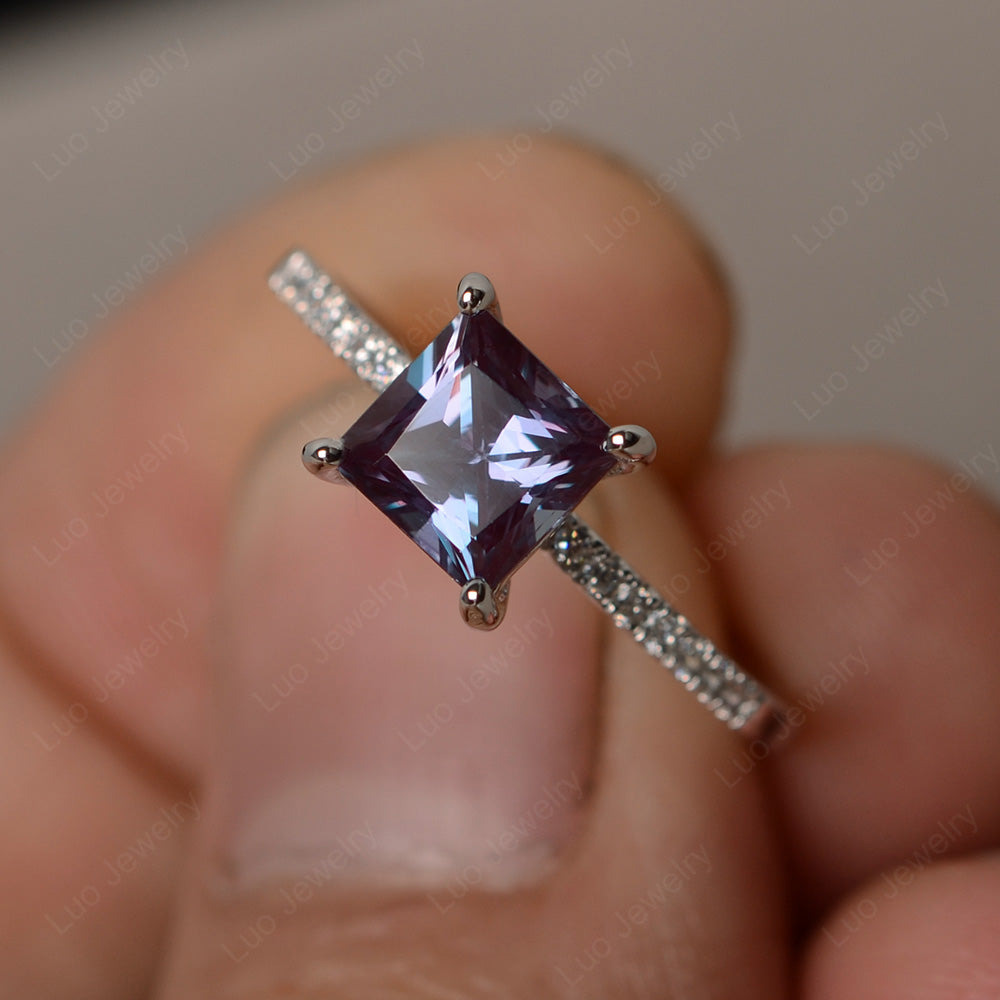 Princess Cut Alexandrite Ring With Thin Band - LUO Jewelry