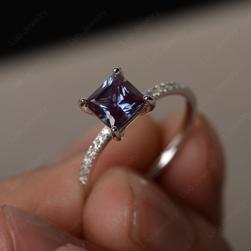 Princess Cut Alexandrite Ring With Thin Band - LUO Jewelry