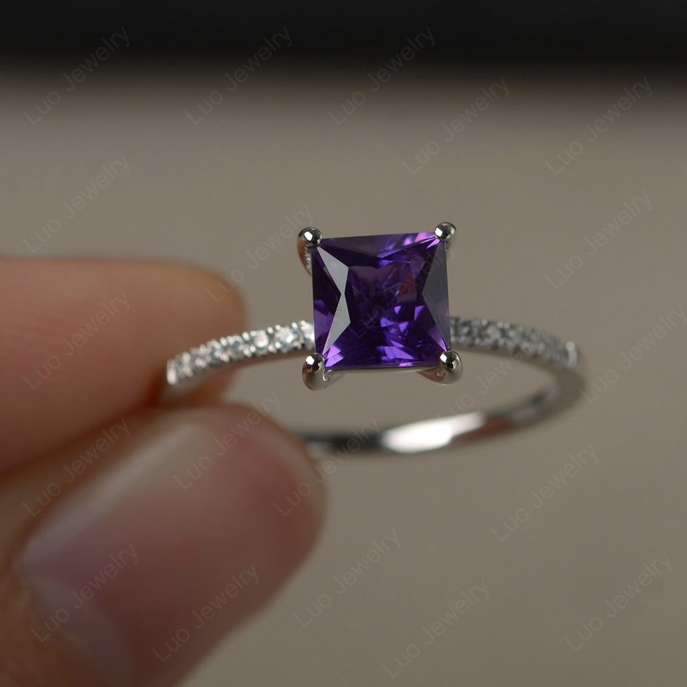Princess Cut Amethyst Ring With Thin Band - LUO Jewelry