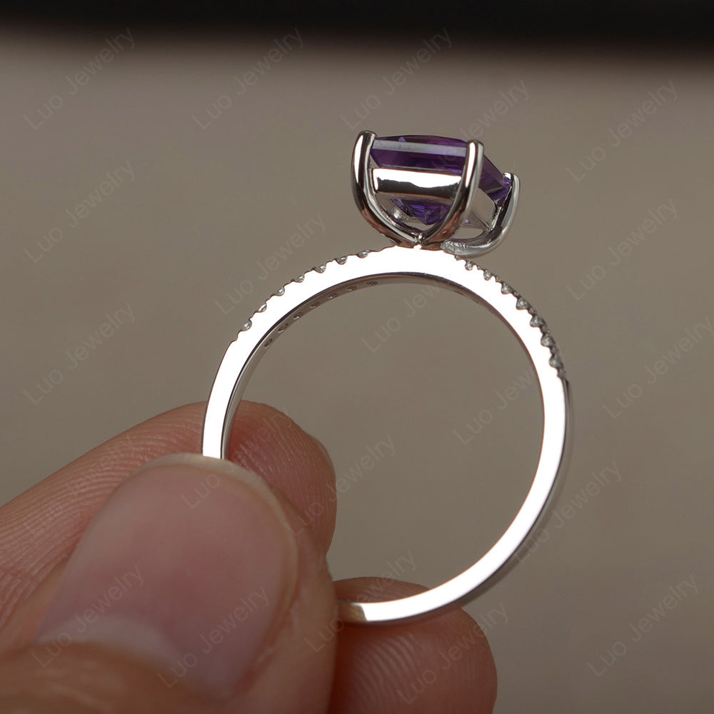 Princess Cut Amethyst Ring With Thin Band - LUO Jewelry