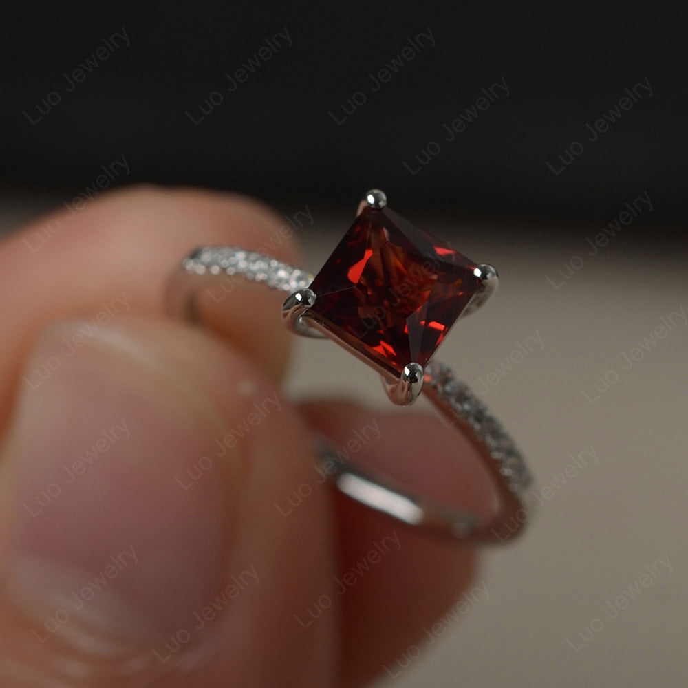 Princess Cut Garnet Ring With Thin Band - LUO Jewelry