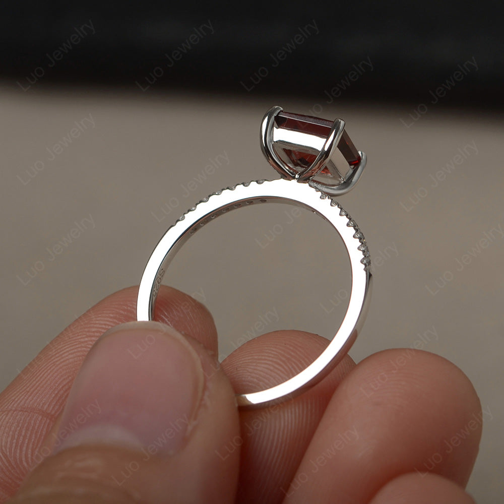 Princess Cut Garnet Ring With Thin Band - LUO Jewelry