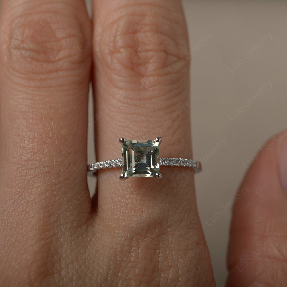 Square Cut Green Amethyst Ring With Thin Band - LUO Jewelry