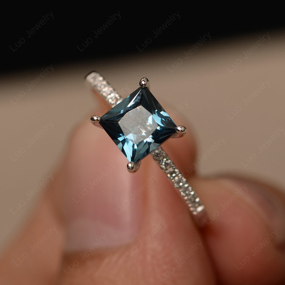 Princess Cut London Blue Topaz Ring With Thin Band - LUO Jewelry