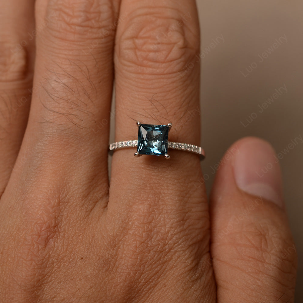 Princess Cut London Blue Topaz Ring With Thin Band - LUO Jewelry