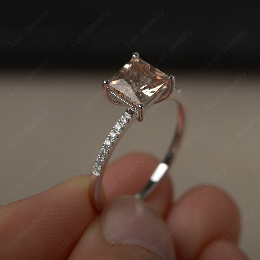 Princess Cut Morganite Ring With Thin Band - LUO Jewelry