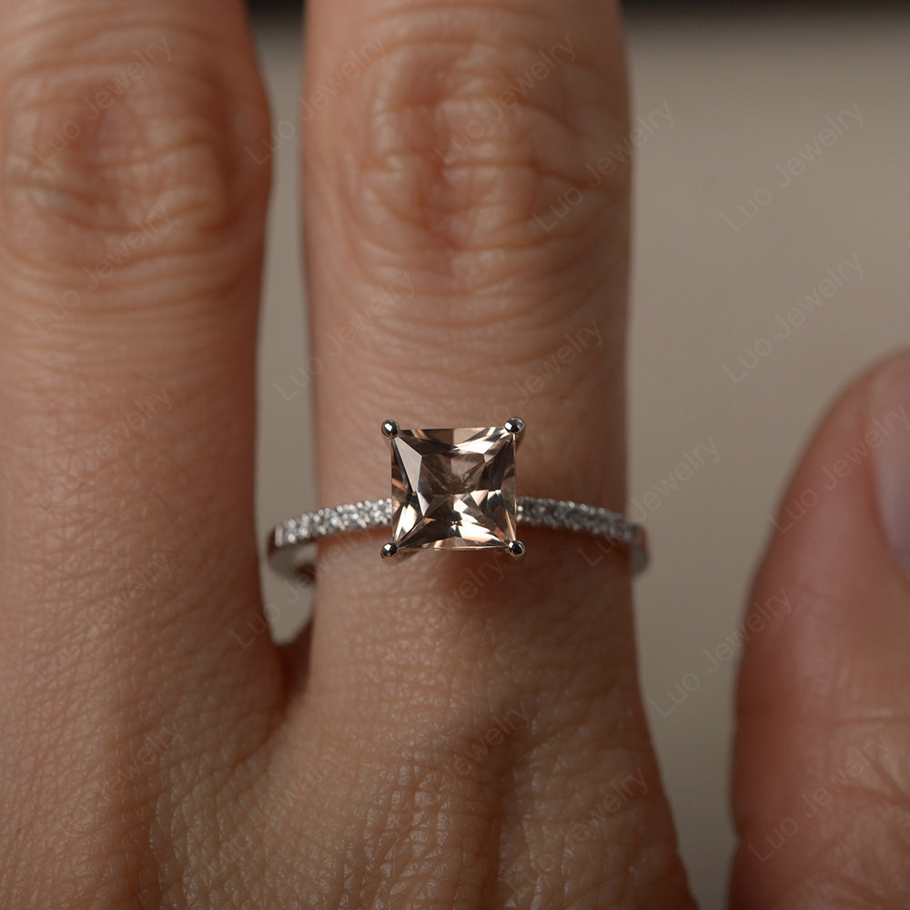 Princess Cut Morganite Ring With Thin Band - LUO Jewelry