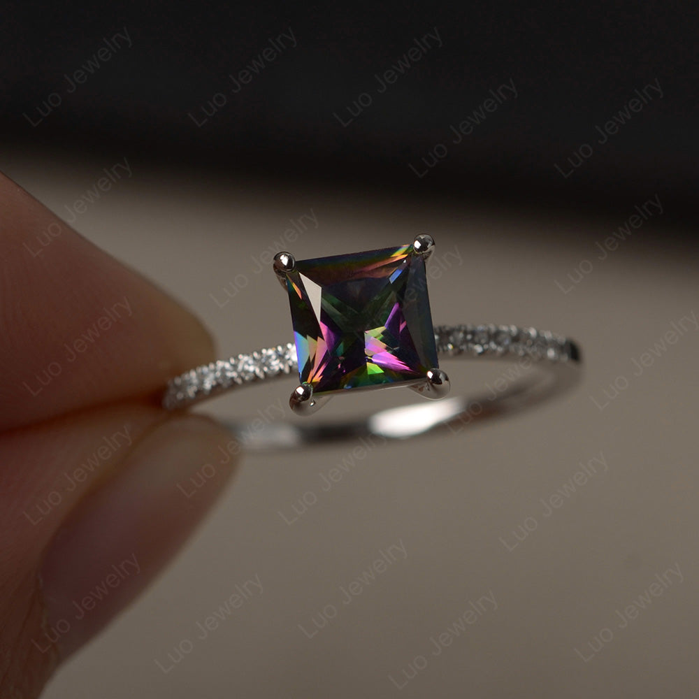 Princess Cut Mystic Topaz Ring With Thin Band - LUO Jewelry