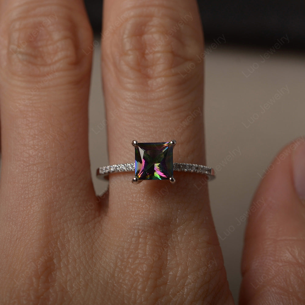 Princess Cut Mystic Topaz Ring With Thin Band - LUO Jewelry