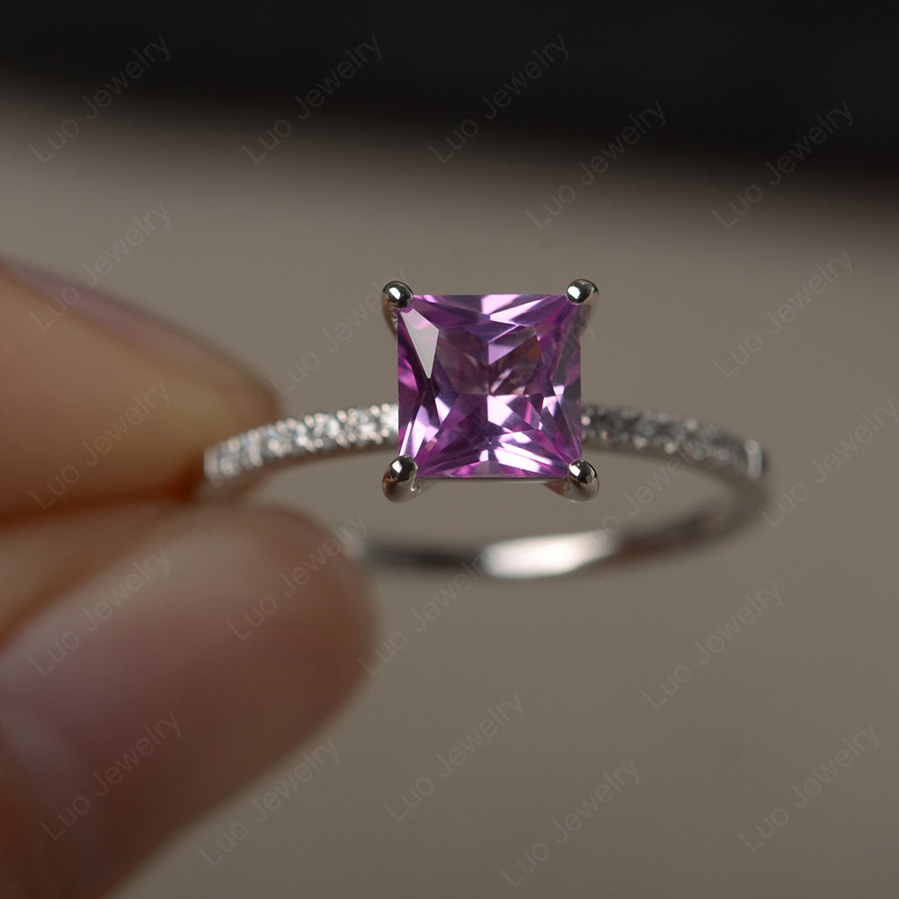 Princess Cut Pink Sapphire Ring With Thin Band - LUO Jewelry