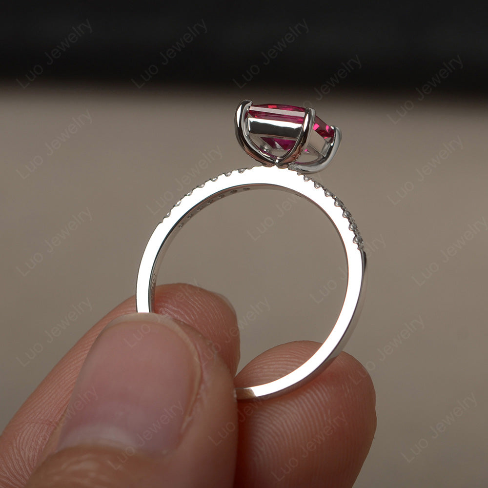 Princess Cut Ruby Ring With Thin Band - LUO Jewelry