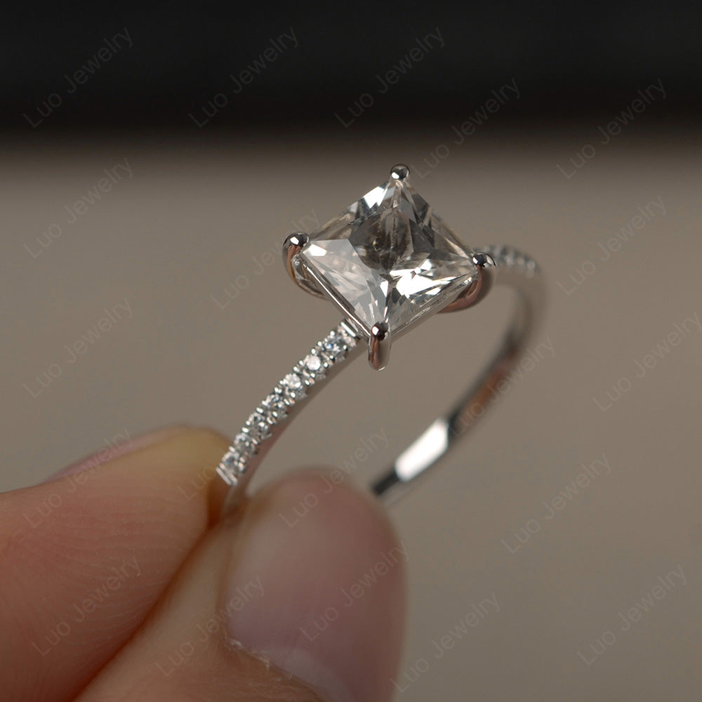 Princess Cut White Topaz Ring With Thin Band - LUO Jewelry