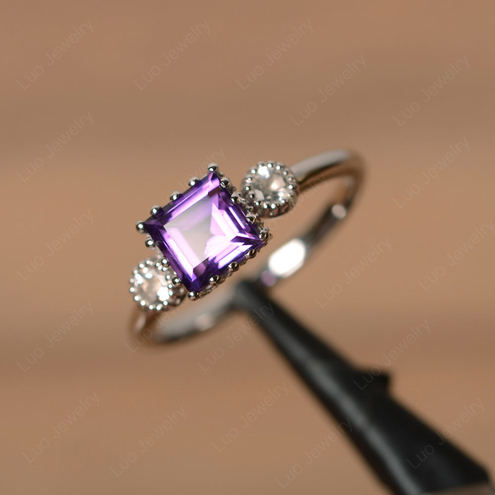 Three Stone Square Amethyst Art Deco Ring - LUO Jewelry