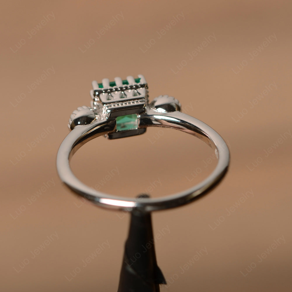 Three Stone Square Lab Emerald Art Deco Ring - LUO Jewelry