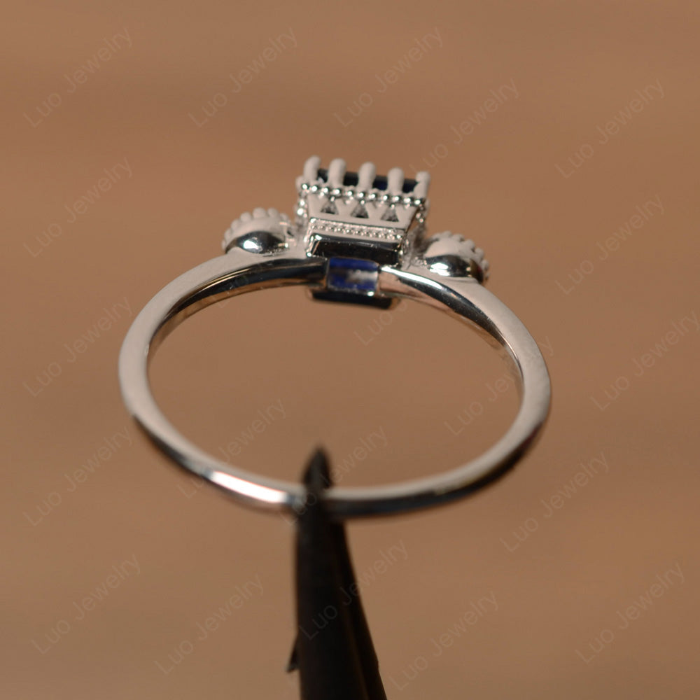 Three Stone Princess Lab Sapphire Art Deco Ring - LUO Jewelry