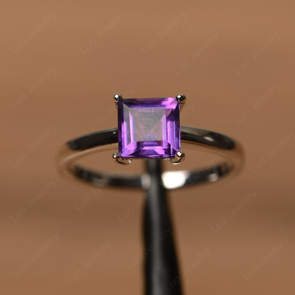 Square Cut Solitaire Amethyst Promise Ring - LUO Jewelry