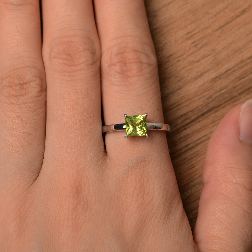 Princess Cut Solitaire Peridot Promise Ring - LUO Jewelry