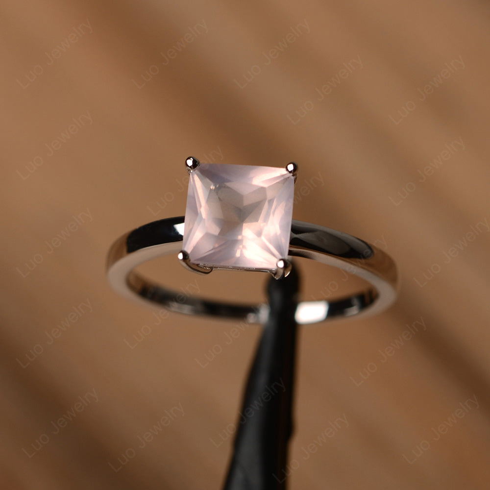 Princess Cut Solitaire Rose Quartz Promise Ring - LUO Jewelry