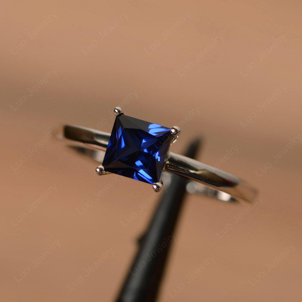 Princess Cut Solitaire Lab Sapphire Promise Ring - LUO Jewelry