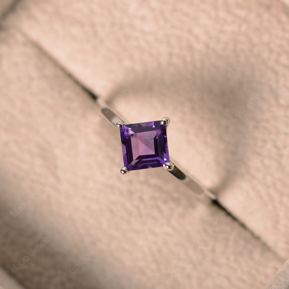 Square Amethyst Solitaire Engagement Ring - LUO Jewelry