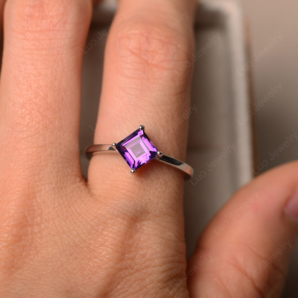 Square Amethyst Solitaire Engagement Ring - LUO Jewelry