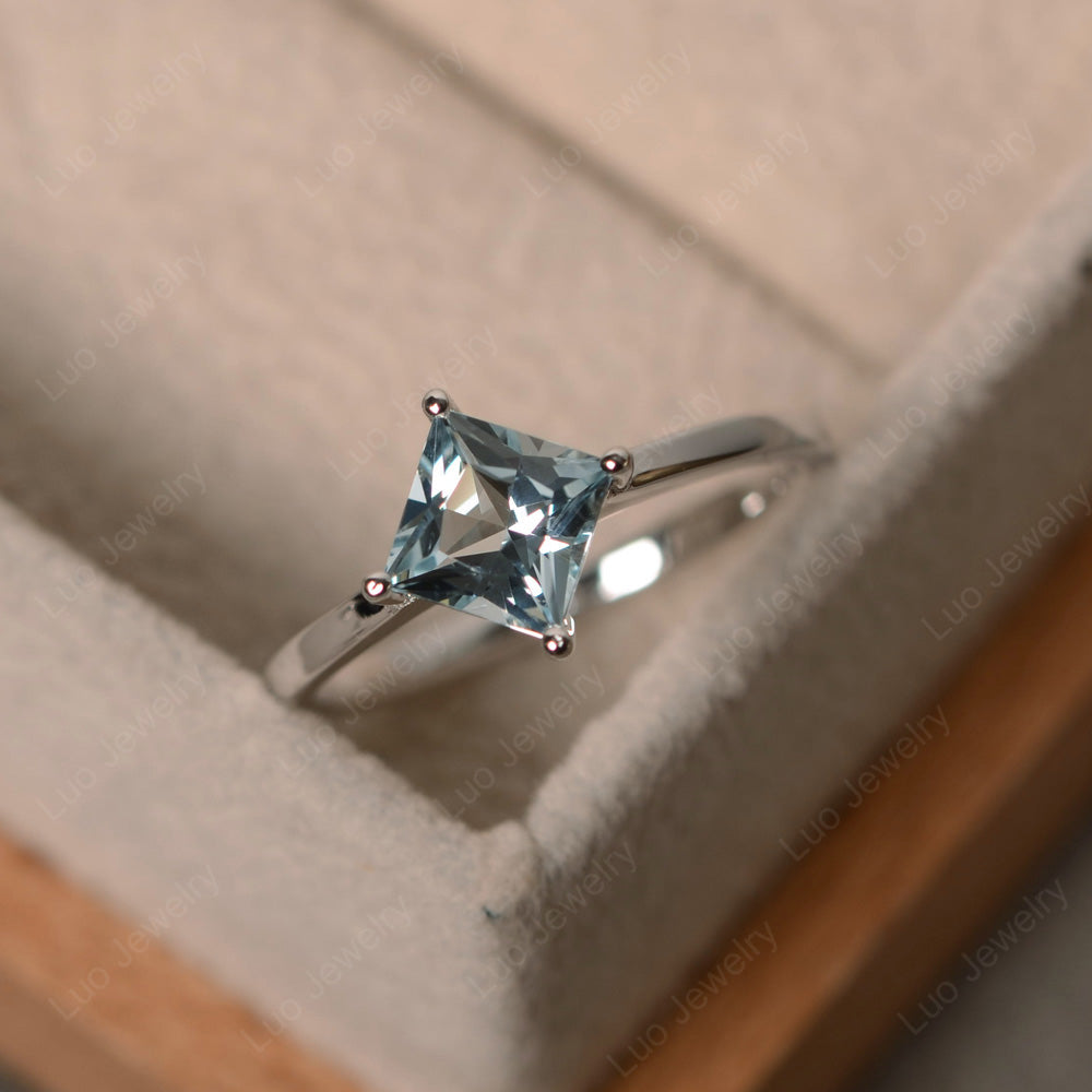 Princess Aquamarine Solitaire Engagement Ring - LUO Jewelry