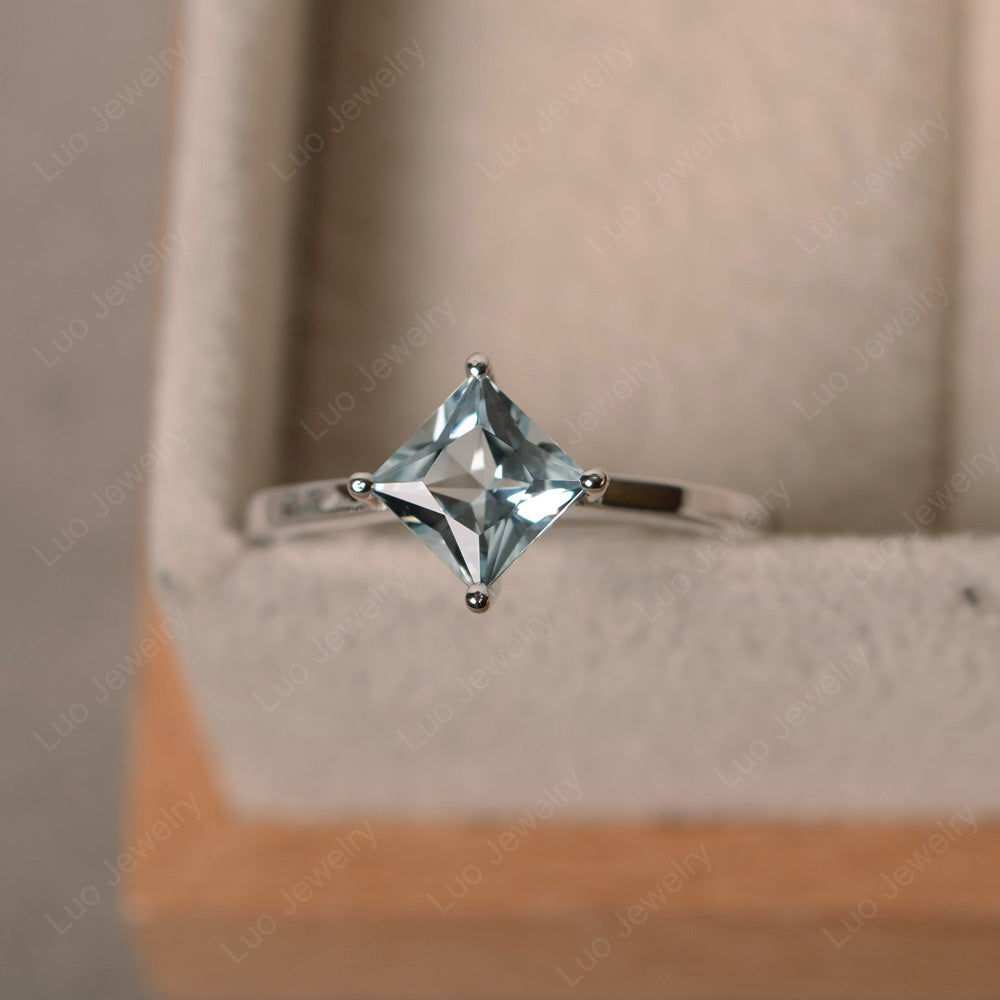 Princess Aquamarine Solitaire Engagement Ring - LUO Jewelry