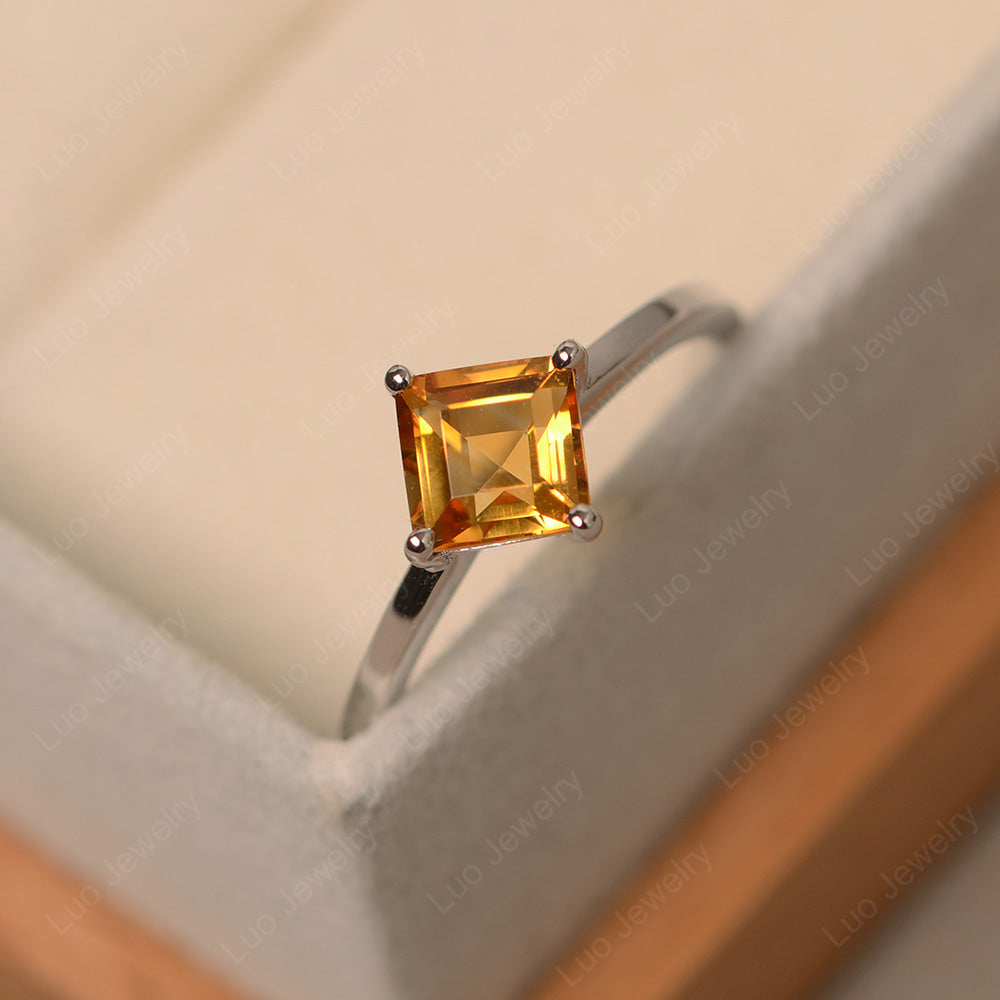 Square Citrine Solitaire Engagement Ring - LUO Jewelry