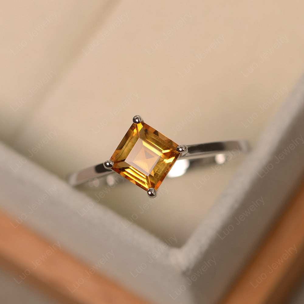 Square Citrine Solitaire Engagement Ring - LUO Jewelry