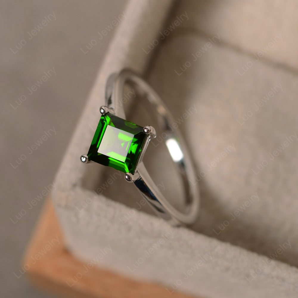 Square Diopside Solitaire Engagement Ring - LUO Jewelry