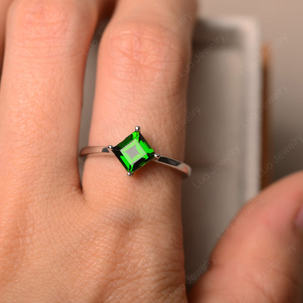 Square Diopside Solitaire Engagement Ring - LUO Jewelry