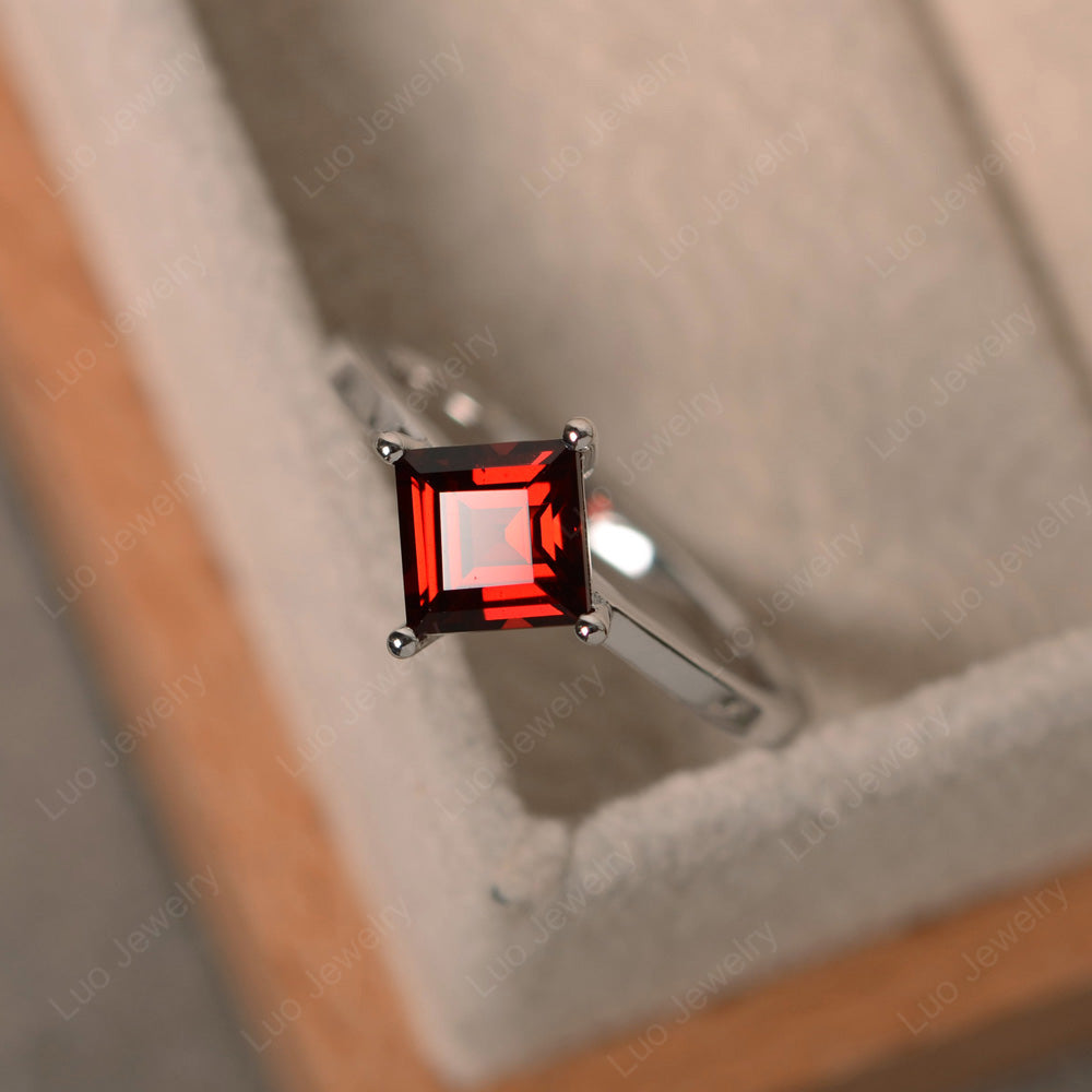 Square Garnet Solitaire Engagement Ring - LUO Jewelry
