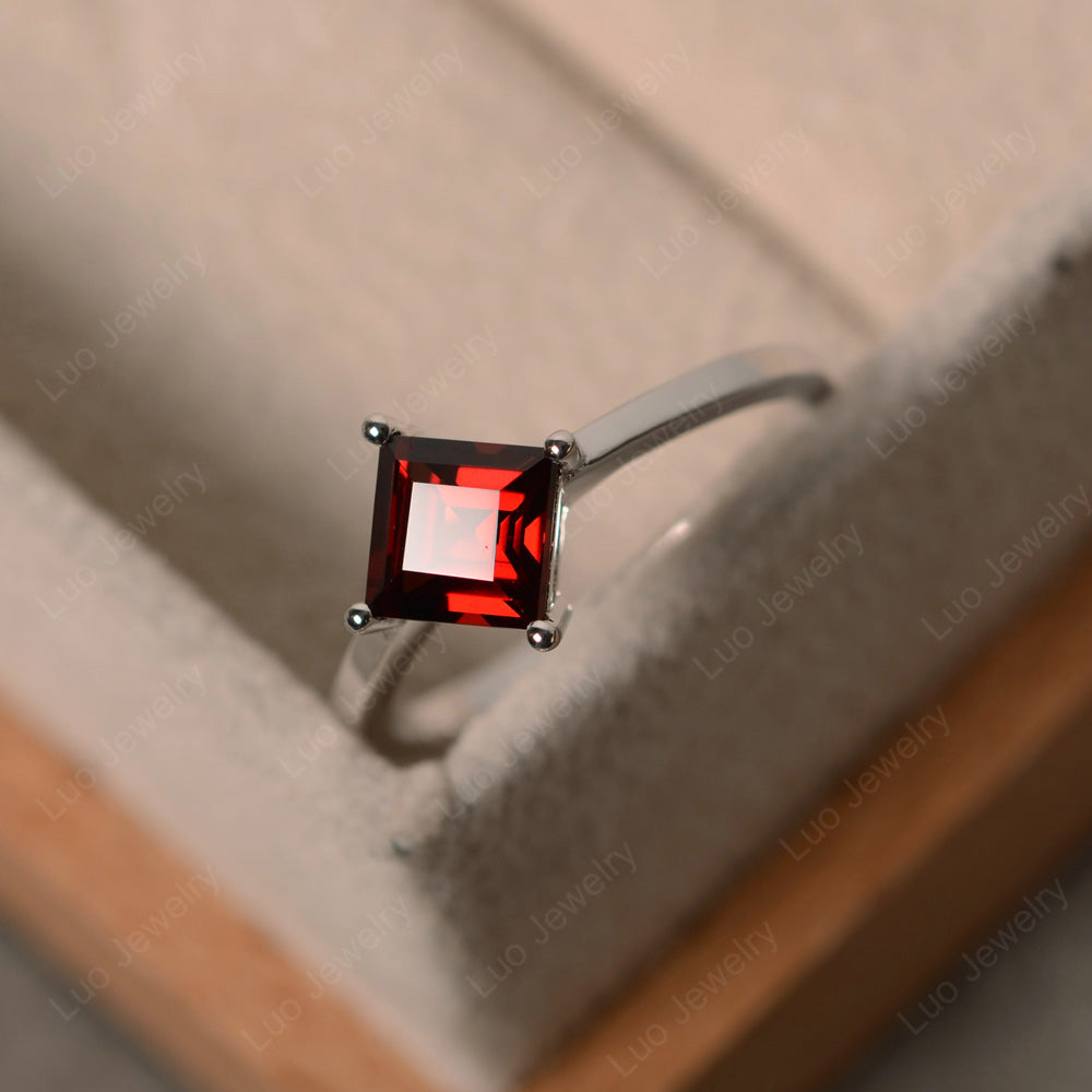 Square Garnet Solitaire Engagement Ring - LUO Jewelry