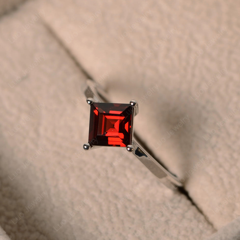 Square Garnet Solitaire Engagement Ring - LUO Jewelry