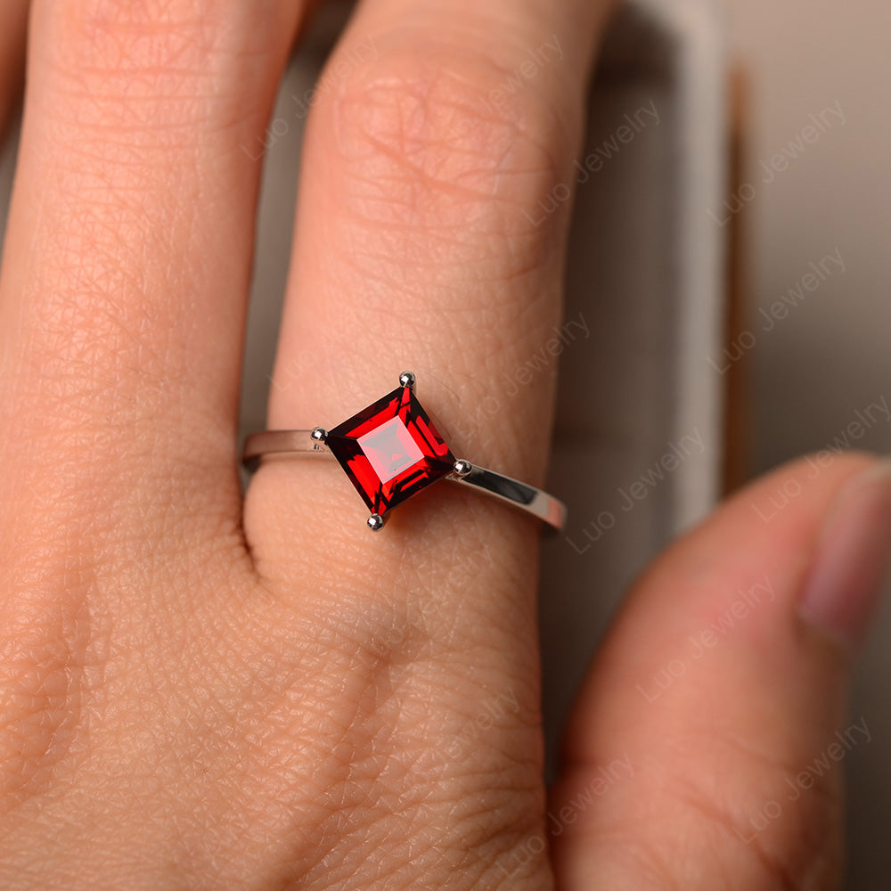 Square Garnet Solitaire Engagement Ring - LUO Jewelry