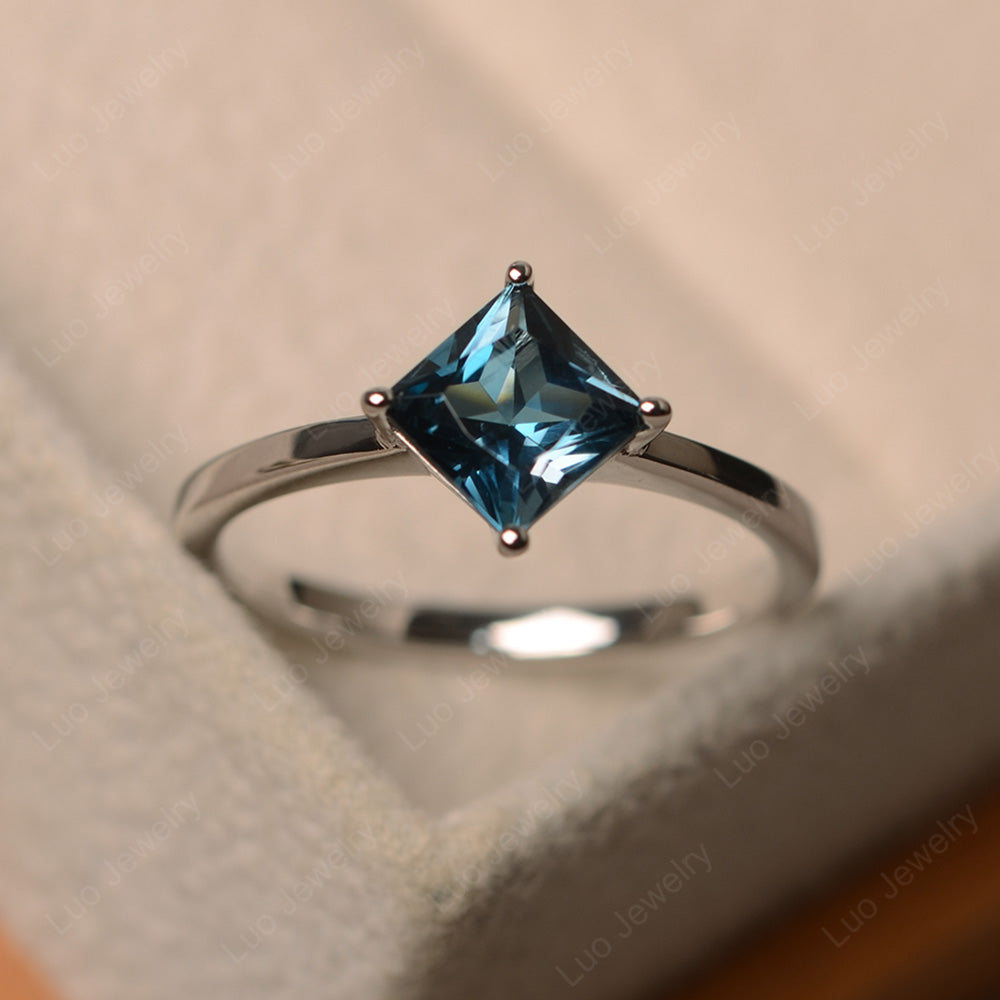 Princess London Blue Topaz Solitaire Engagement Ring - LUO Jewelry